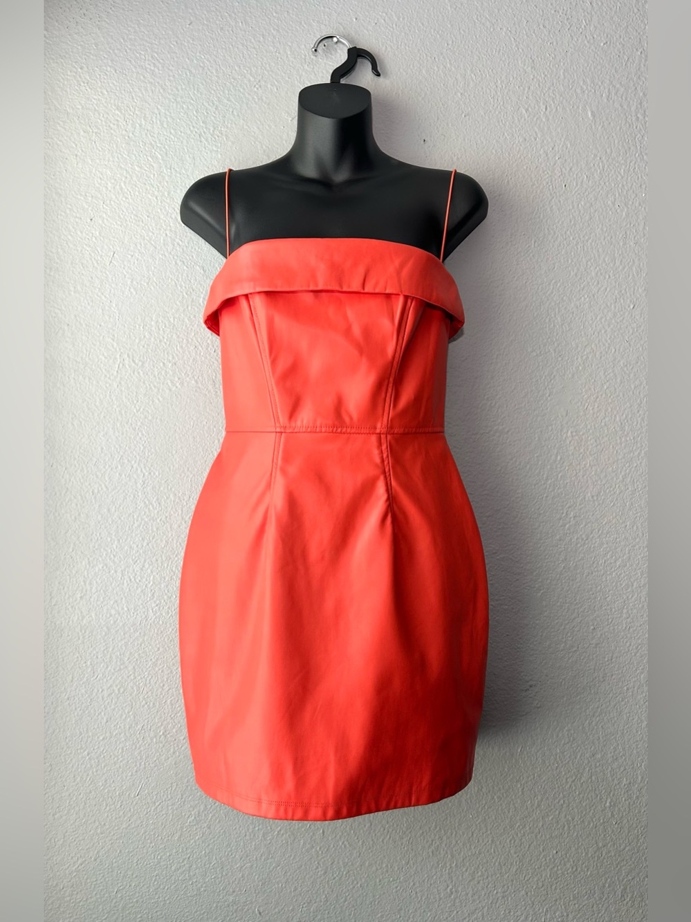 Revolve Nookie Cleo Mini Dress Medium Faux Leather Coral Orange *NEW w/ FLAW